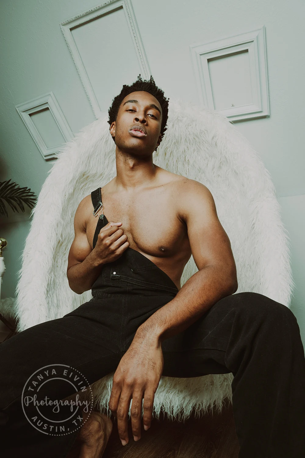 Dark skin male boudoir portrait